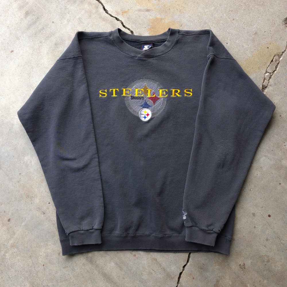Vintage 90s Starter Grey Pittsburgh Steelers Sweatshirt Large Embroidered Logo